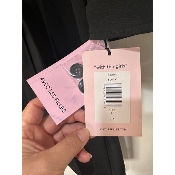 Avec Les Filles Black Trench Coat Belted Drape Front Size Large NWT Stylish - Picture 7 of 16